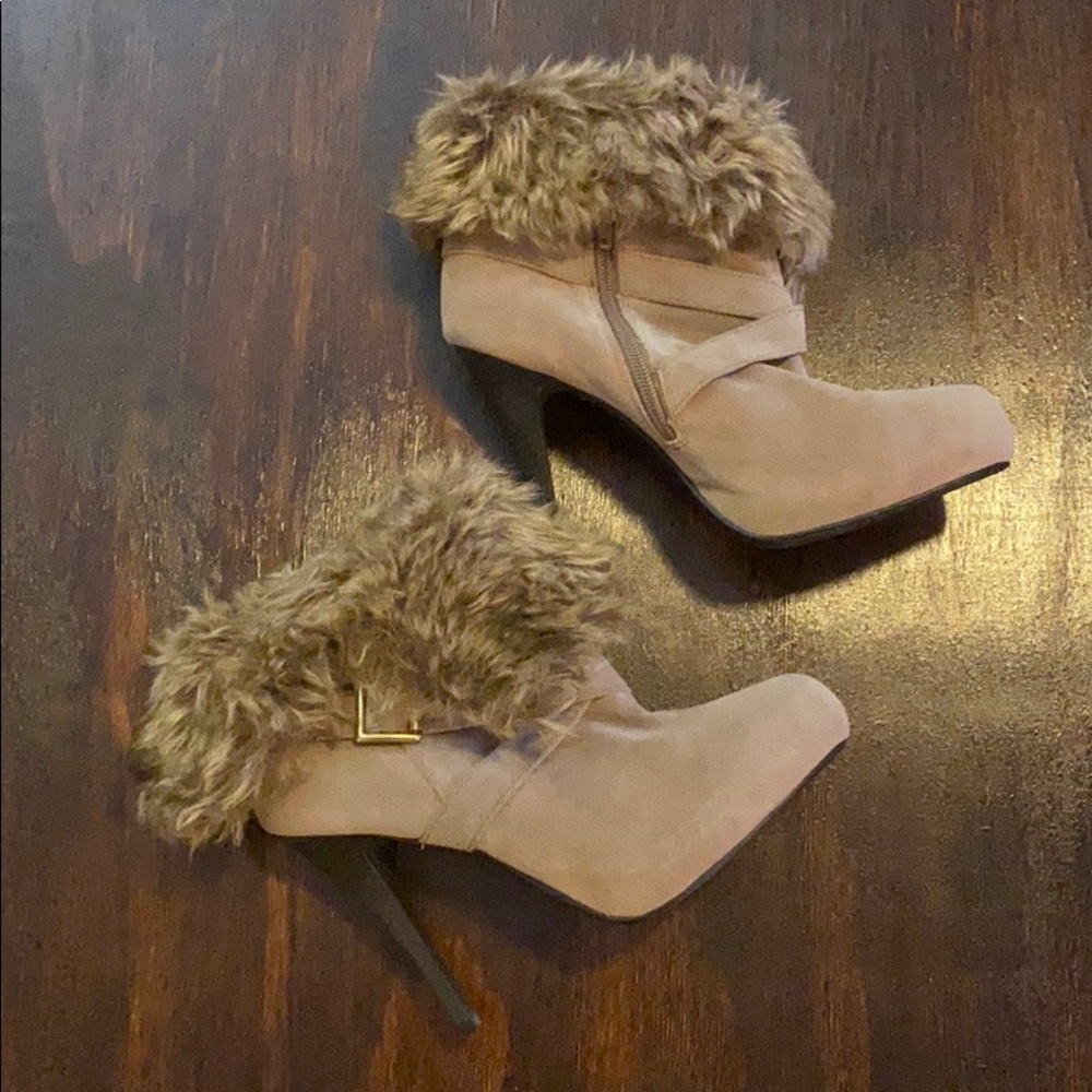 Winter Versatile Heel Boots with Fur - Tan